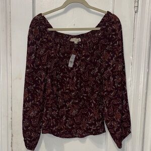 LOFT Burgundy Floral Blouse